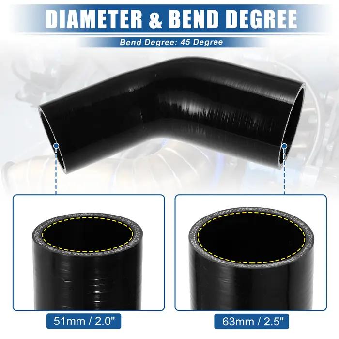 UXCELL 45 degrés 51mm-63mm 70mm-76mm ID 4 plis réducteur de coude de voiture coupleur de tuyau en Si