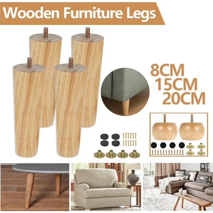 Pieds de meubles de remplacement en bois, 4 pièces, hauteur 8/15/20cm, pied de Table avec vis, couss