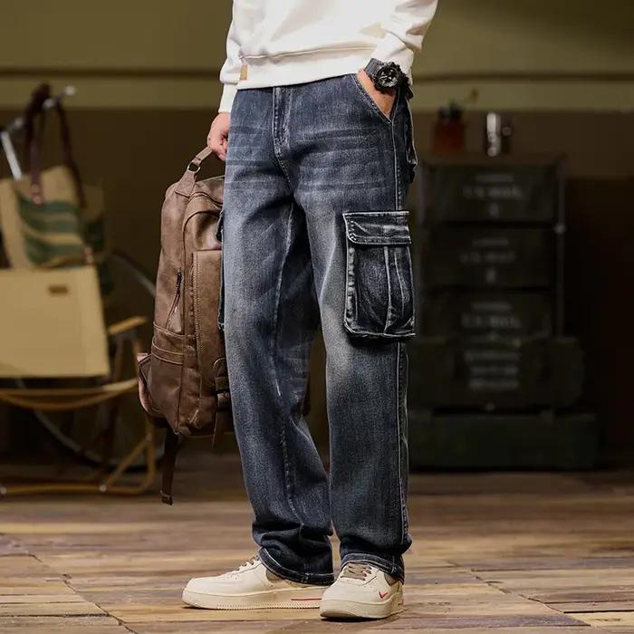 Jean cargo multi-poches pour hommes, nouveaux styles d'automne et d'hiver, droit, ample, décontracté