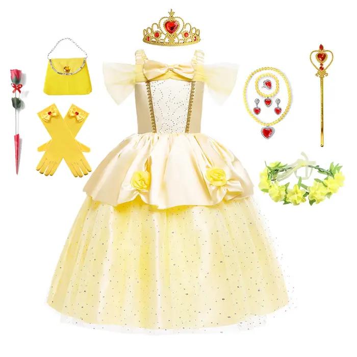 Filles Aurora Belle Raiponce Sofia Princesse Robe Halloween Pâques Cosplay Costume Fête Enfants Robe