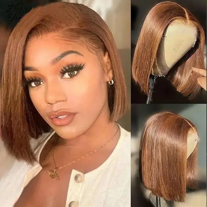 Perruques courtes lisses en cheveux humains de 8 à 14 pouces, densité 200, pour femmes, perruques fr