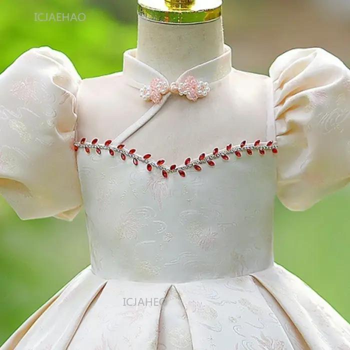 Robe une pièce pour bébé fille, style chinois, princesse de fête avec manches bouffantes, robe d'ann