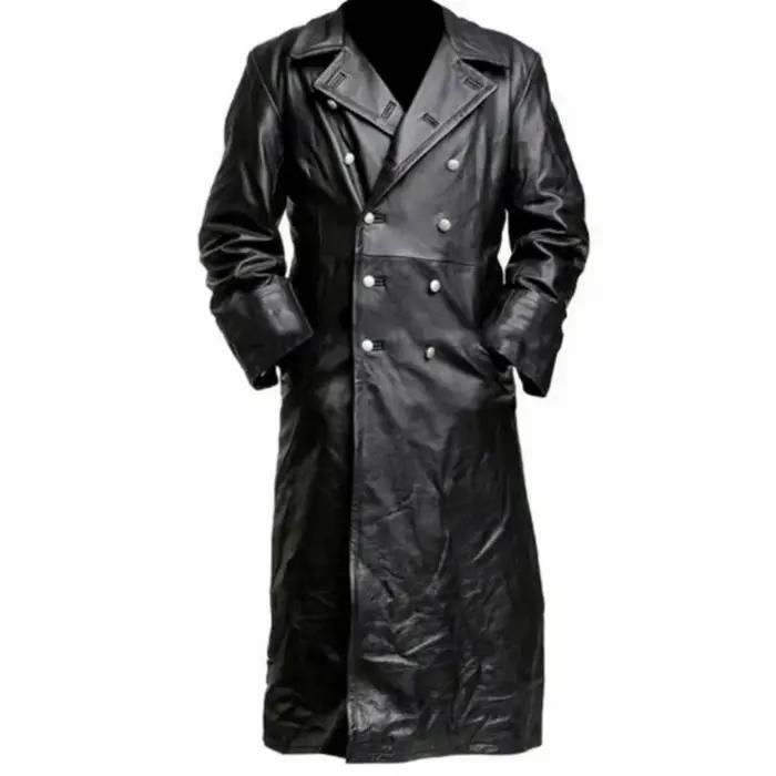 Blouson Formel Militaire Allemand en Cuir Noir, Trench Classique WW2
