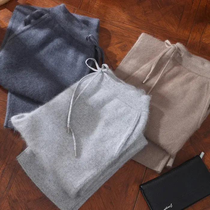 100% vison cachemire pantalon automne hiver nouveaux hommes taille élastique cachemire pantalon jeun