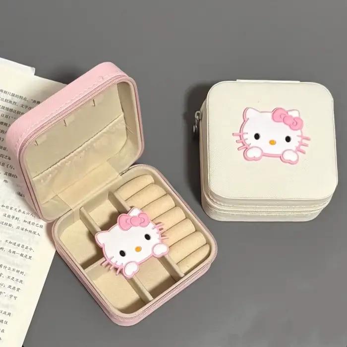 Boîte à bijoux chat rose, boucles d'oreilles, anneau Portable, boîte de rangement mignonne, Mini ran
