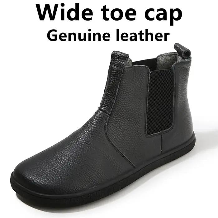 Bottes en cuir pieds nus avec doublure en laine à l'intérieur pour femmes et hommes, boîte à orteils
