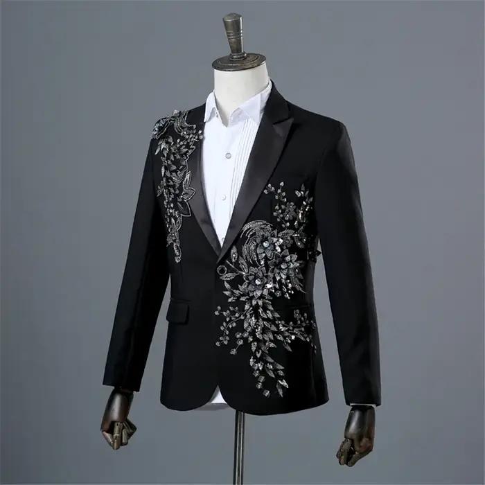 Costume deux pièces élégant pour hommes, avec des appliques, pour Banquet de mariage, hôte de danse,