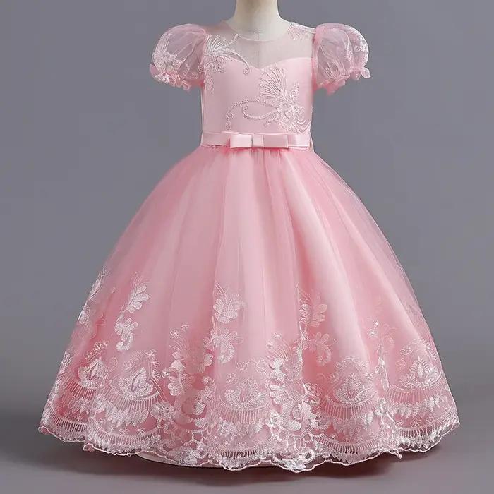 Robe de princesse en dentelle brodée pour filles, robe d'anniversaire pour enfants, haute qualité, t