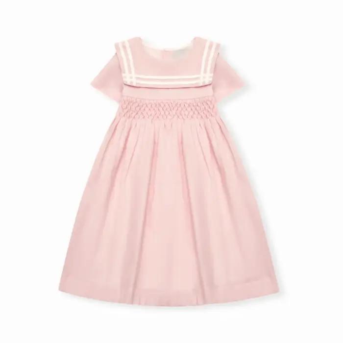 Robe en lin pour enfants, motif nid d'abeille, smocks faits main, manches courtes, vêtements pour fi