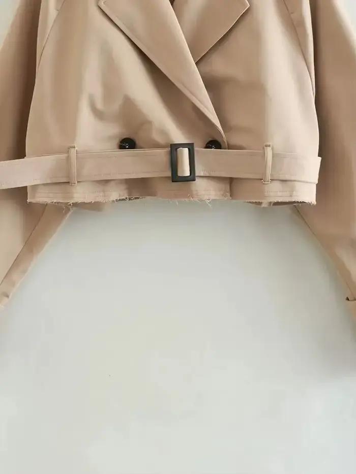 Trench court avec ceinture pour femme, veste de printemps, Vintage, Streetwear, Double boutonnage, m