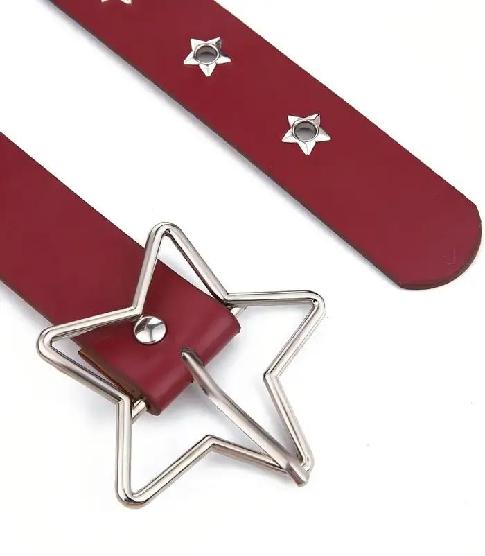 Ceinture décorative à boucle étoile de style punk avec plusieurs trous, petits yeux en forme d'étoil