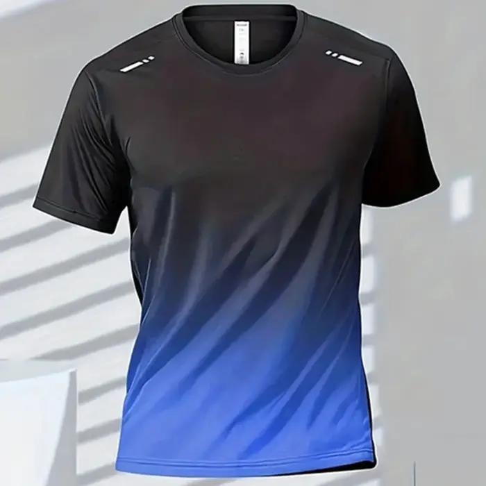 T-shirt col rond pour hommes, confortable et respirant, imprimé dégradé, haut d'extérieur décontract