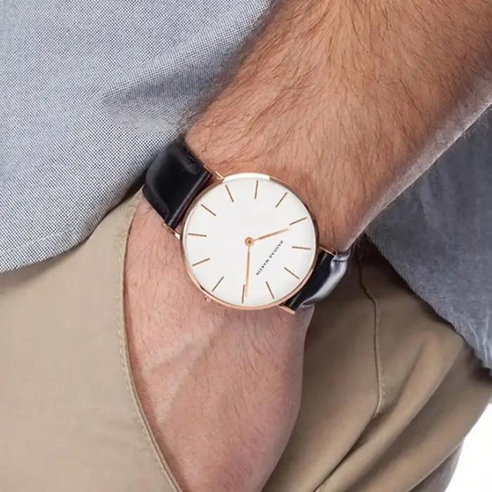 Dropshipping Haute Qualité Rose Cadran En Or Montre Hommes En Cuir Imperméable À L'eau Montre-Bracel