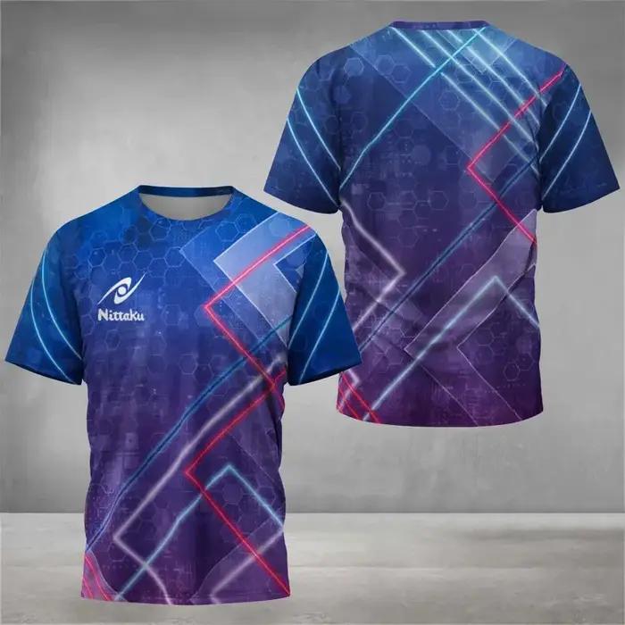 T-shirt de tennis de table pour hommes avec des imprimés numériques mignons, T-shirt de tennis de ta