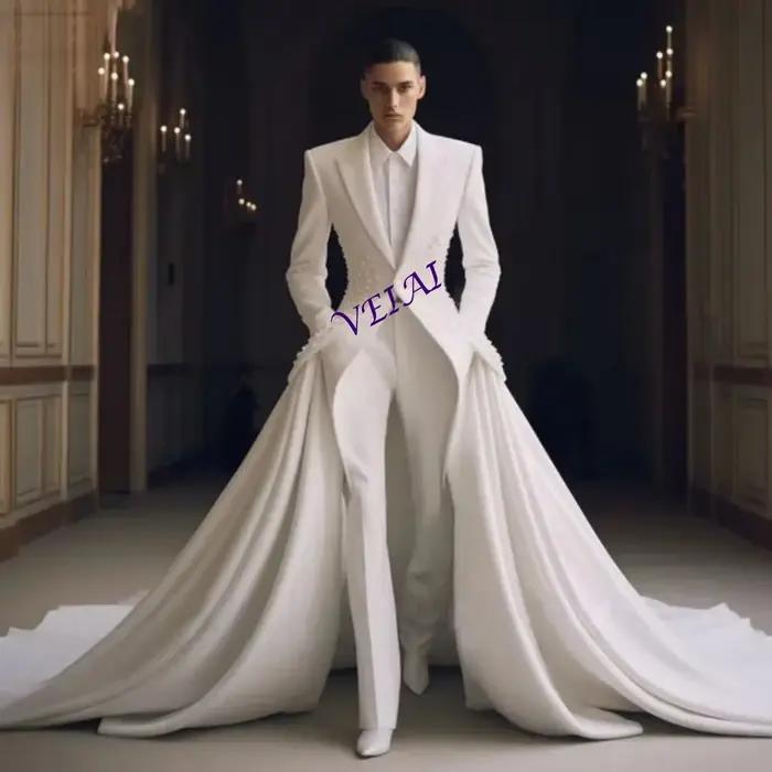 Costume de Mariage Homme Formel de Luxe, Revers Pointus, Smoking de Marié, Simple Boutonnage, Perles