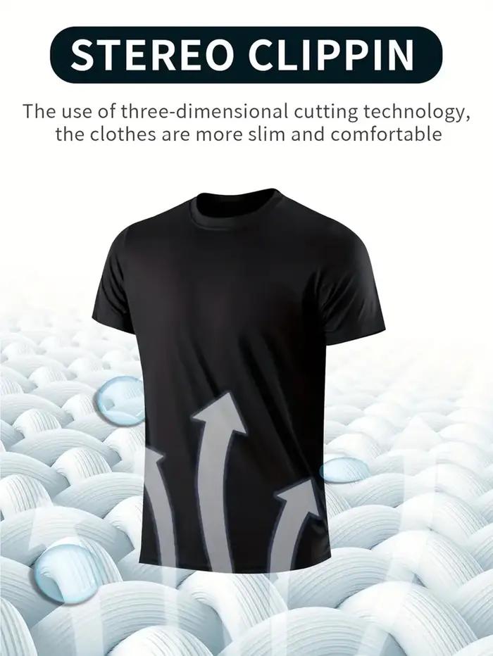 T-shirt col rond 3 pièces noir ultra-léger pour hommes, séchage rapide, respirant, absorbant la sueu