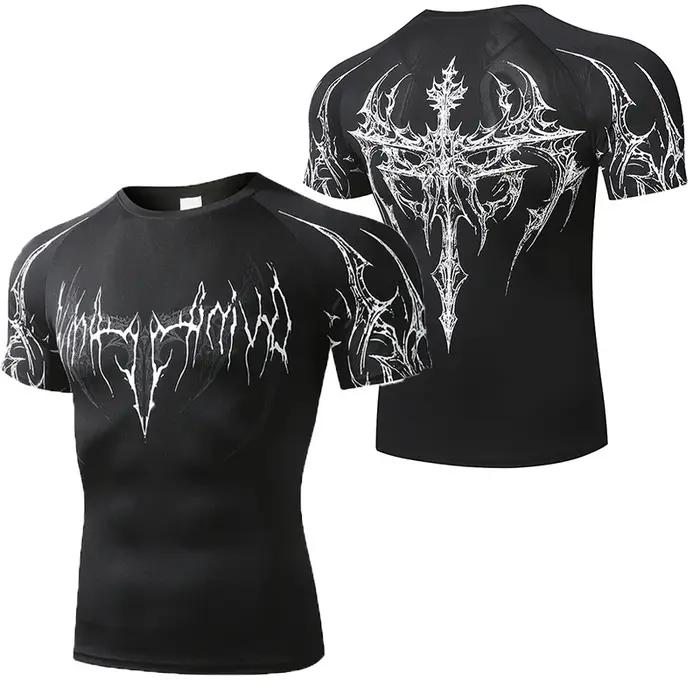 T-shirt ajusté pour homme, T-shirt de compression d'été pour homme, Hauts de fitness pour la gym, Vê