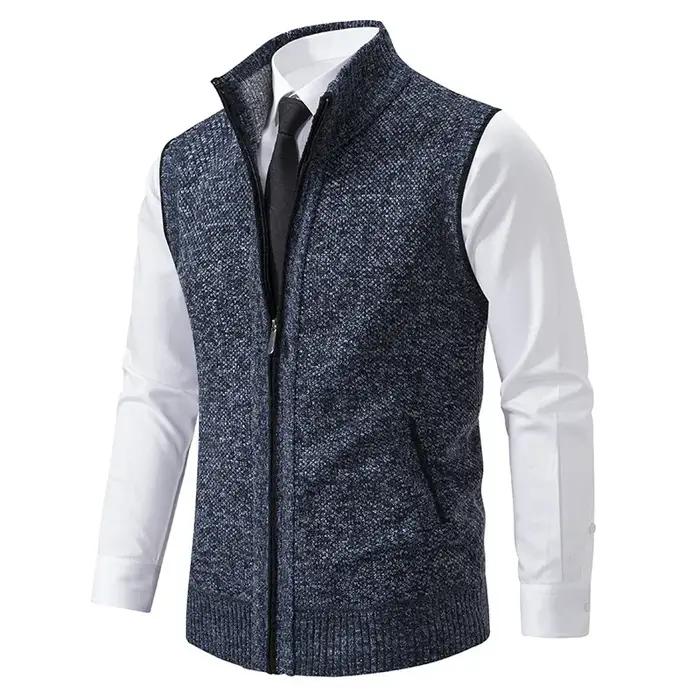 Pull tricoté sans manches pour hommes, Cardigan avec fermeture éclair, gilet décontracté, veste chau