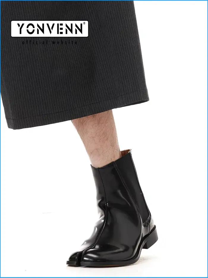 Bottes courtes en cuir véritable Chelsea tabi chaussures à bout fendu sabot de cochon chaussures en