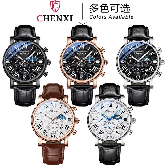 CHENXI 973 multi-fonction affaires Phase de lune Date étanche Rome analogique importé hommes montre-
