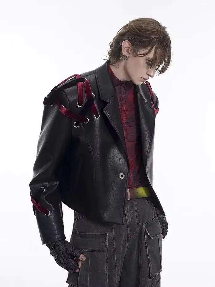 Mauroicardi printemps automne surdimensionné Cool noir Pu veste en cuir hommes épaulettes à manches