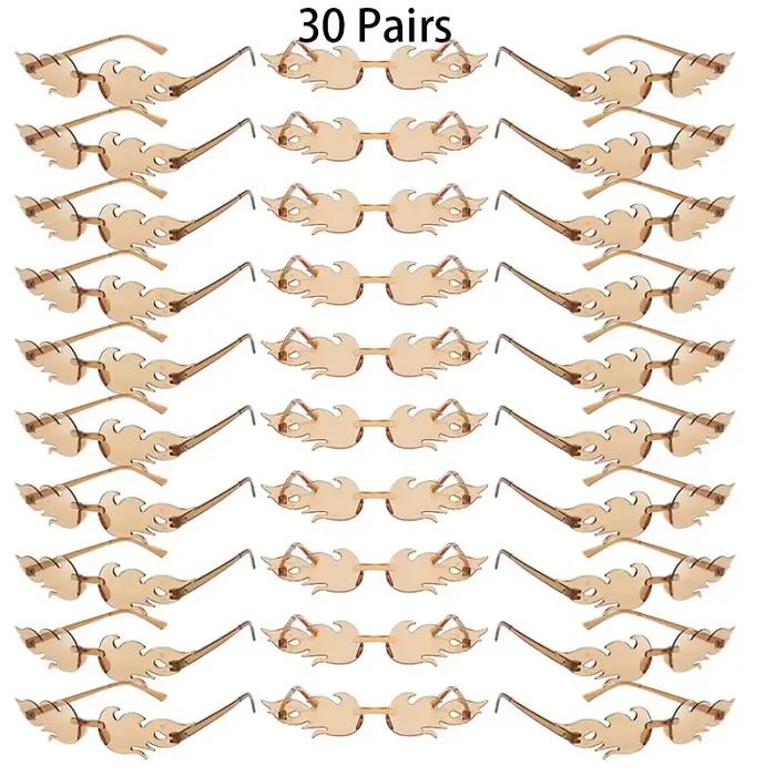 30 paires de lunettes de soleil sans monture en forme de flamme, couleur bonbon, décor de vacances à