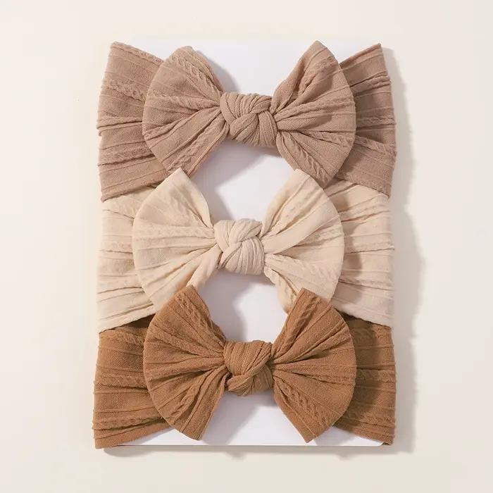 3 pièces couleur unie bébé bandeau arc enfants bandeau élastique en Nylon nouveau-né bandeaux doux T