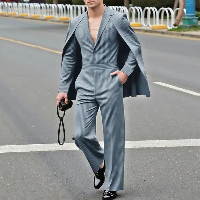 INCERUN hommes rayé ensembles Streetwear élégant à manches longues irrégulière Blazer et pantalon de