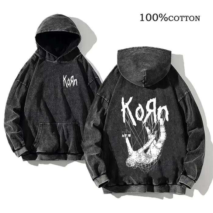 Korn Rock Band World Tour sweats à capuche Vintage lavé hommes sweats coton Hip Hop Streetwear pull