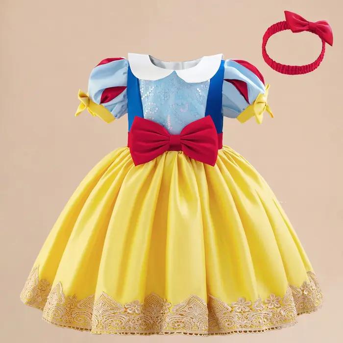 Robe de princesse blanche-neige pour filles, 2 pièces, jaune la reine des neiges, Tutu, robes de fêt