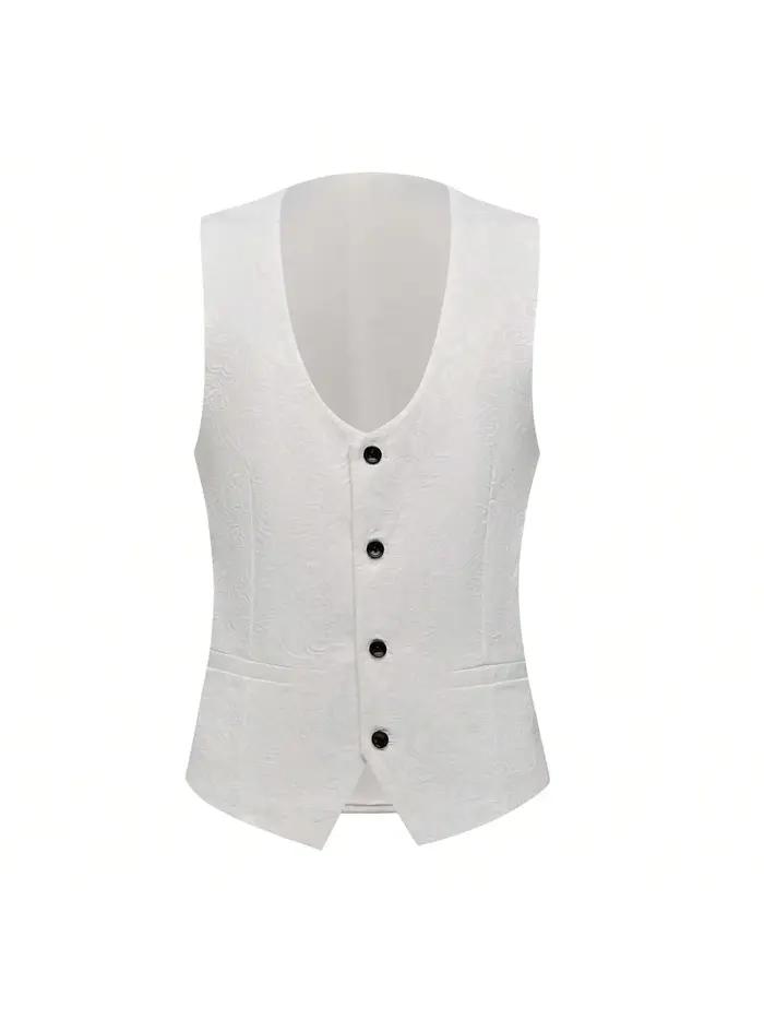 Ensemble de costume ajusté jacquard floral trois pièces pour hommes, comprenant une veste, un gilet
