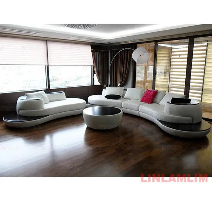 Canapé sectionnel incurvé moderne de luxe en cuir véritable, Design blanc et noir, décoration contem
