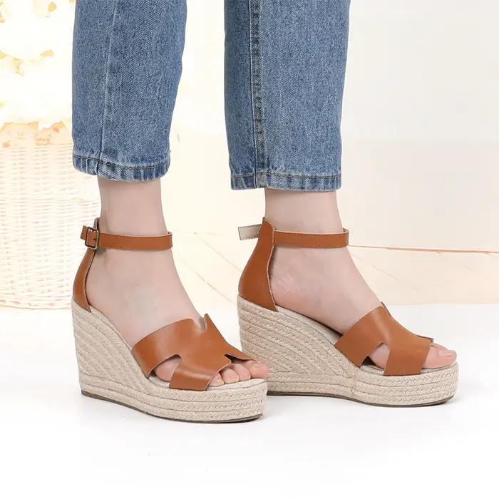 Sandales à talons compensés sans lacets, chaussures à talons compensés pour robes, soldes d'été