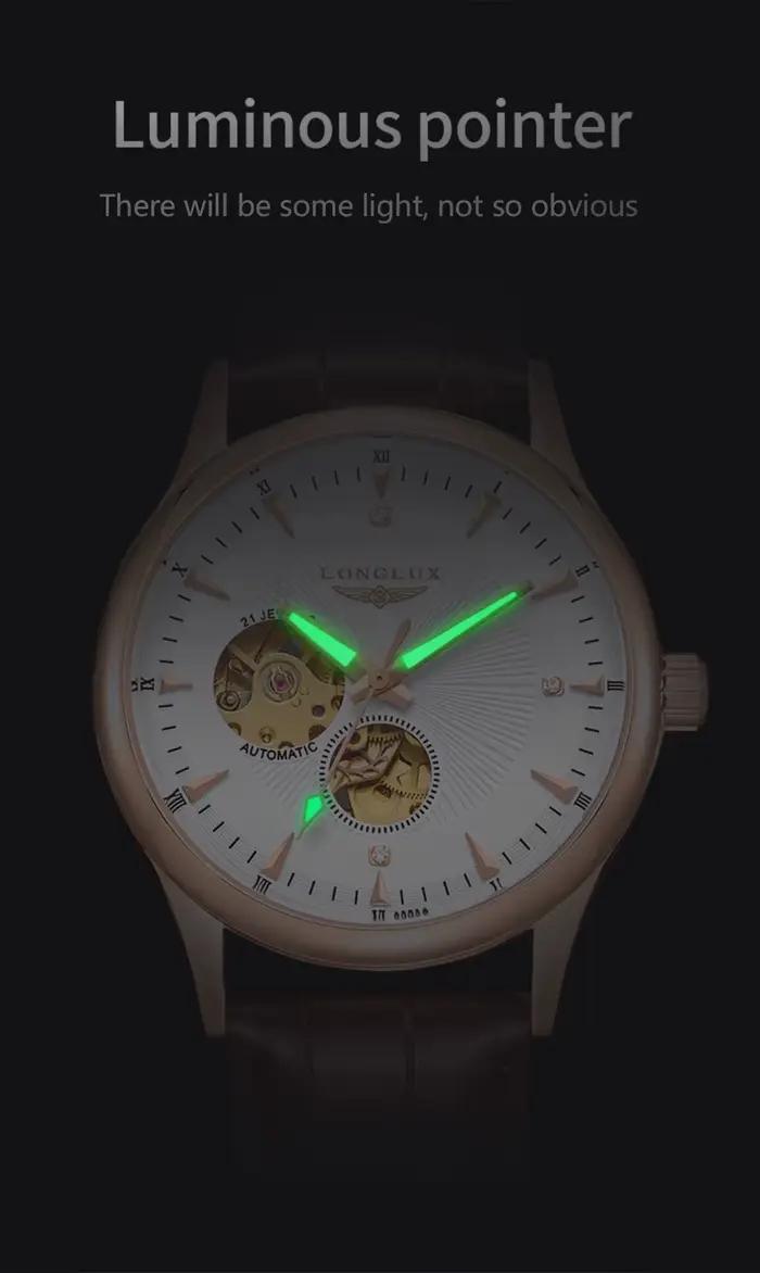 LONGLUX montre automatique style élégant en gros montres mécaniques squelette rome étanche montre po