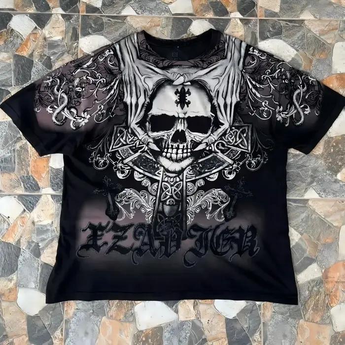 T-shirt col rond confortable et respirant pour hommes européens et américains, haut d'été gothique a