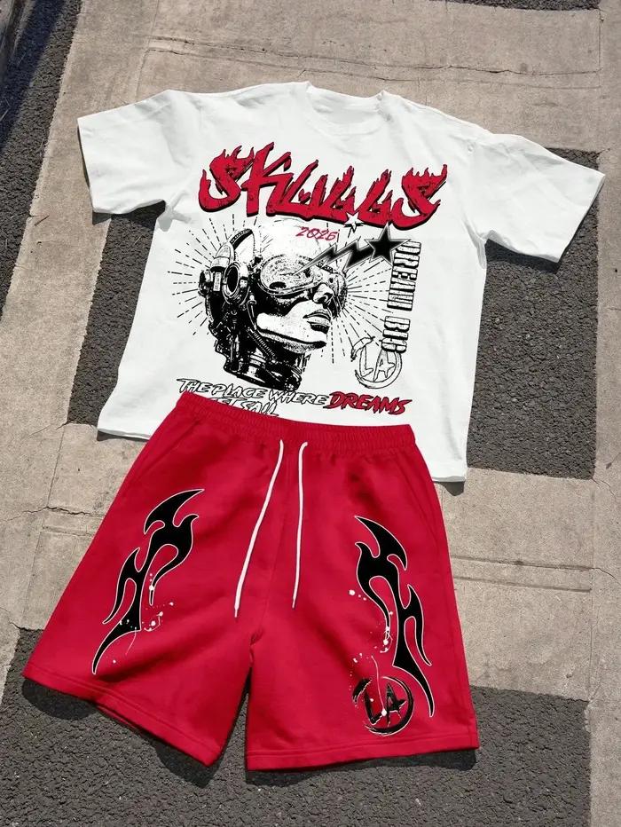 Ensemble T-shirt et short à col rond pour hommes, à la mode, respirant, confortable, lettre imprimée