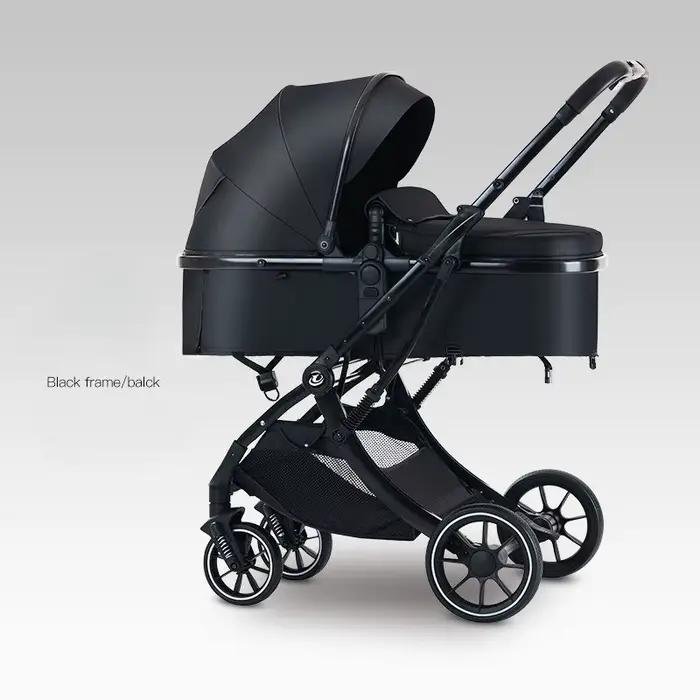 Nouvelle poussette bébé 2-en-1 légère, haute vue, pliable, bidirectionnelle à quatre roues avec mous