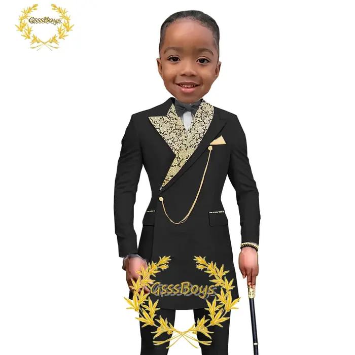 Veste et pantalon de style africain pour garçons, blazer long imbibé pour enfants, smoking de fête d