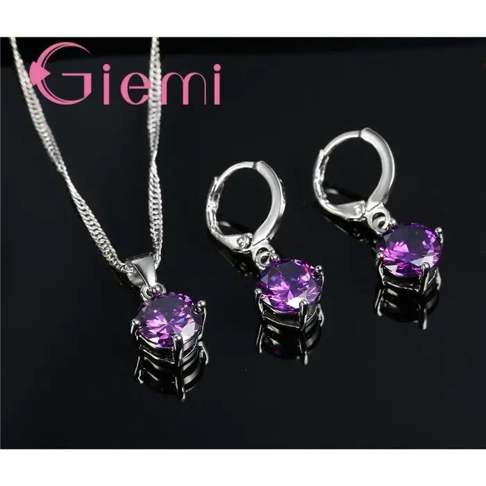 Ensemble de bijoux de mode en argent regardé 925 pour femmes, collier pendentif, boucles d'oreilles
