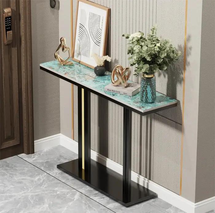 Table console en marbre Bergame délicate, salon, chambre à coucher, canapé long étroit, présentoir d