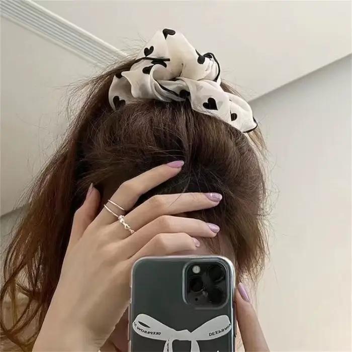 Chouchous en tissu doux minimaliste pour femmes, chouchous pour cheveux imprimés à pois floraux avec