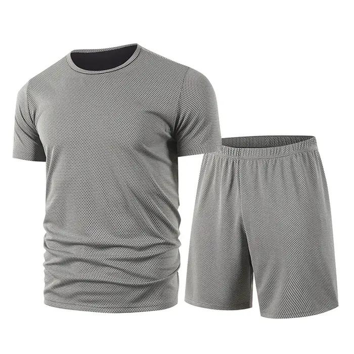 Ensemble d'été 2 pièces en maille multicolore pour hommes, short à manches courtes, T-shirt de sport
