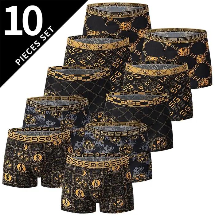 5/10 Pack Hommes Noir Or Imprimé Boxer Sous-Vêtements Confortable Et Polyvalent Grande Taille Sexy J