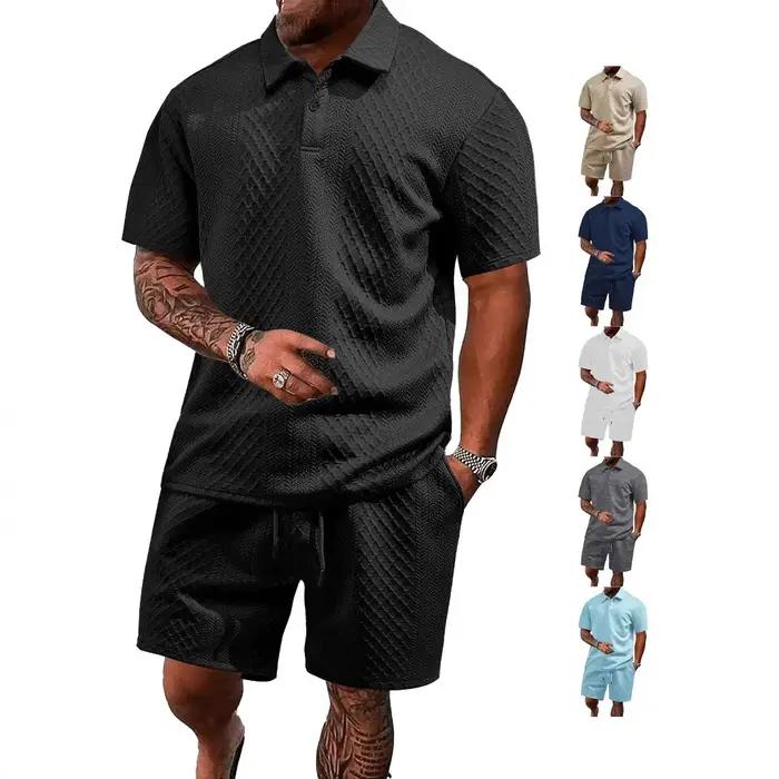 Polo à revers fin pour hommes, tissu jacquard européen et américain transfrontalier, sport décontrac