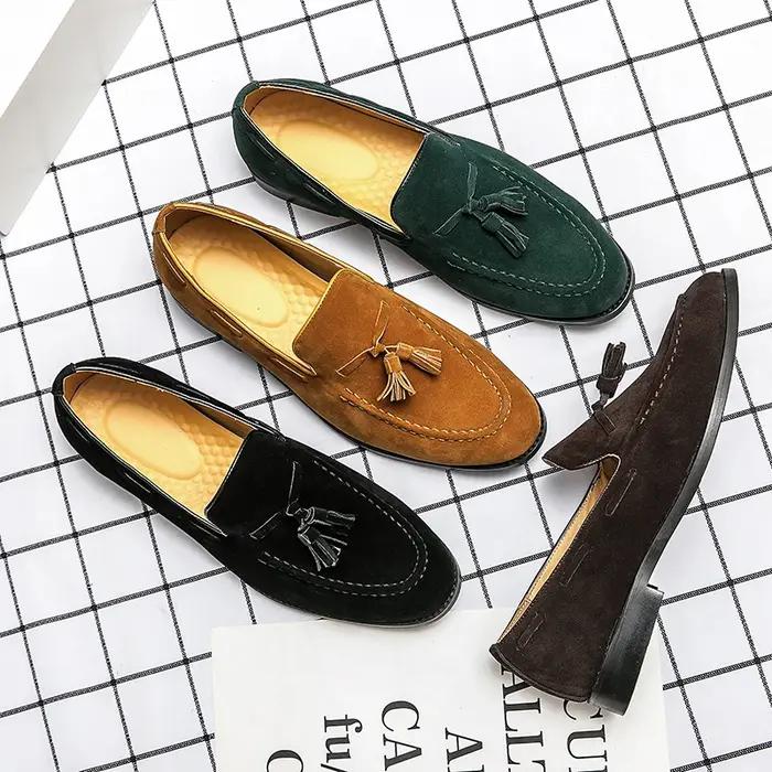 Mocassins d'été en daim à pampilles pour hommes, style italien 2026, souples et de haute qualité, ch