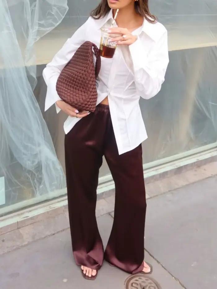 Nouveau pantalon large en satin de soie pour femme, taille basse, style baggy Y2K, pour les fêtes, l
