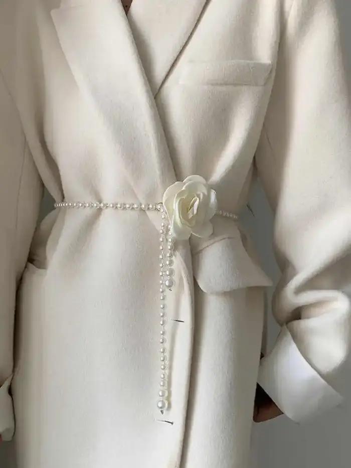 Ceinture de taille en perles pour femmes, 1 pièce, nouveau Style camélia, décorative, polyvalente, a
