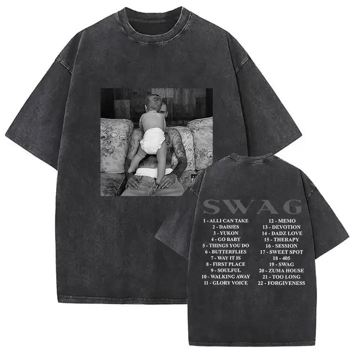 Vintage Justin Bieber SWAG Album 2025 lavé t-shirts hommes femmes col rond haute qualité mode T-shir