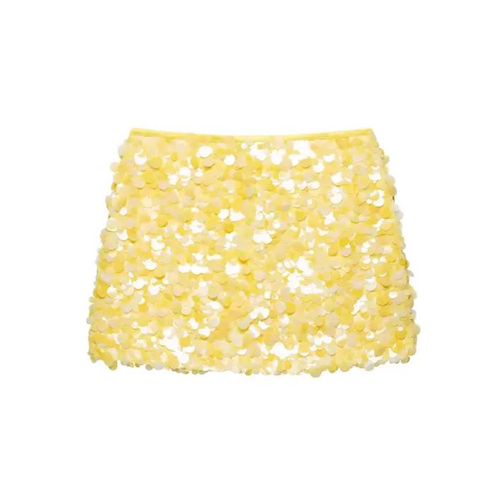 DUOPERI femmes Y2K avec paillettes solide a-ligne Mini jupe côté fermeture éclair taille haute femme
