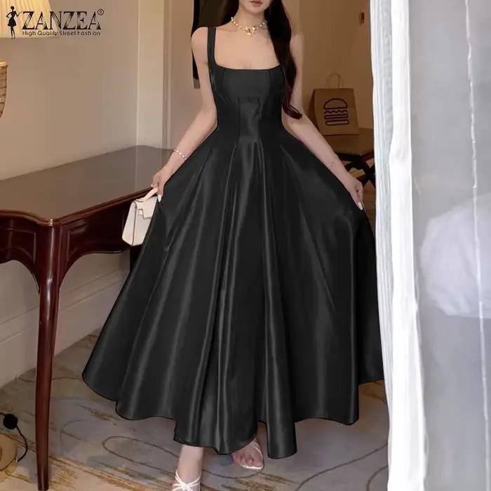 ZANZEA – robe longue élégante en Satin blanc pour femmes, robe de soirée Cocktail pour invitées de m